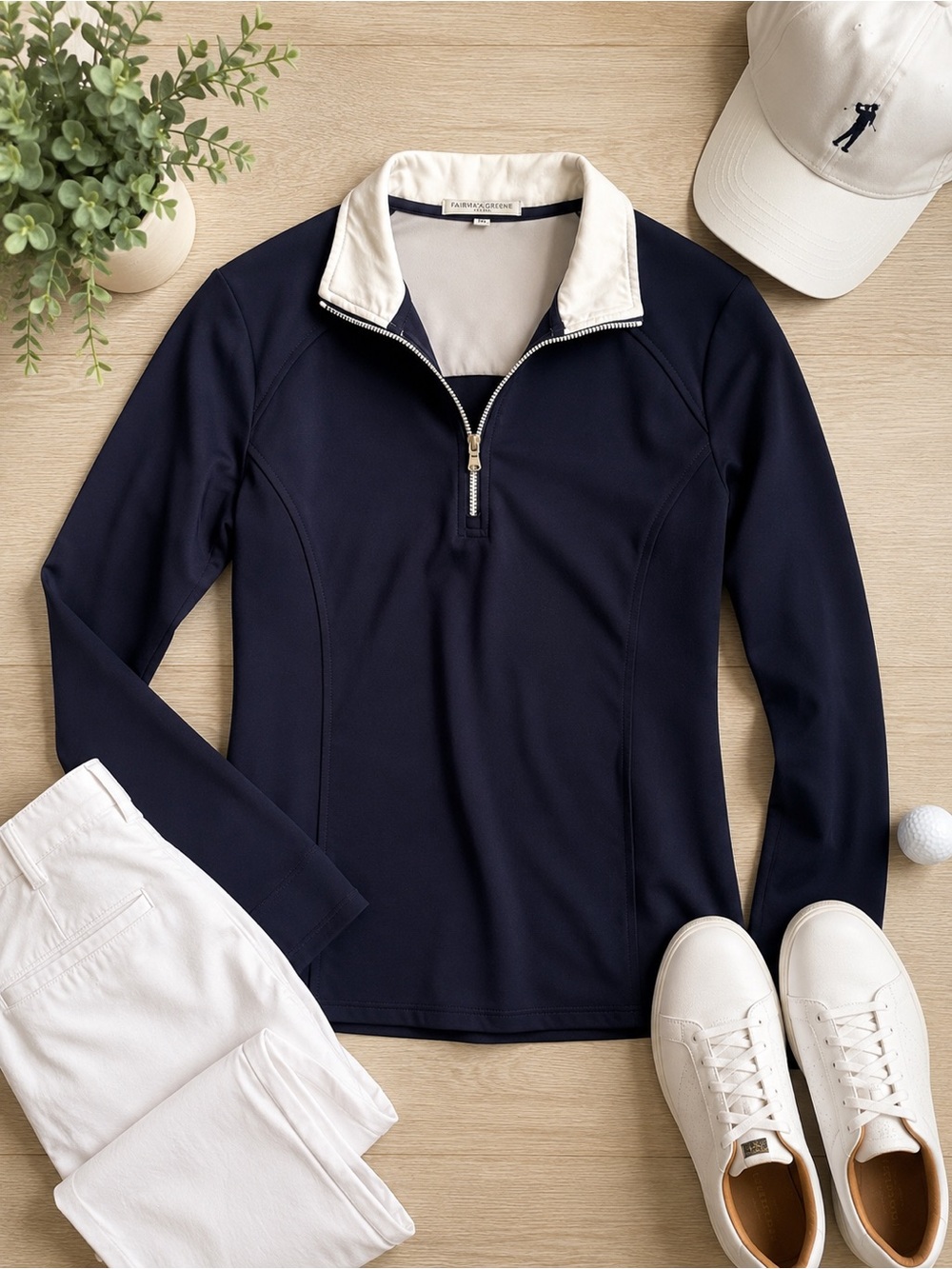 Fairway & Greene Ladies Navy Quarter-Zip Pullover Top Size Medium